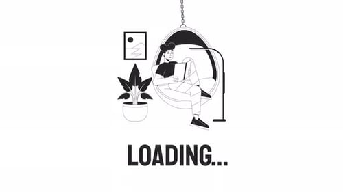 Flat Design Loading Animation with Person Reading a Tablet