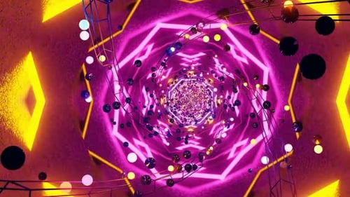 Abstract Purple Neon Tunnel Vibrant Lights Glowing Spheres Psychedelic Art Digital Artwork Futuristi