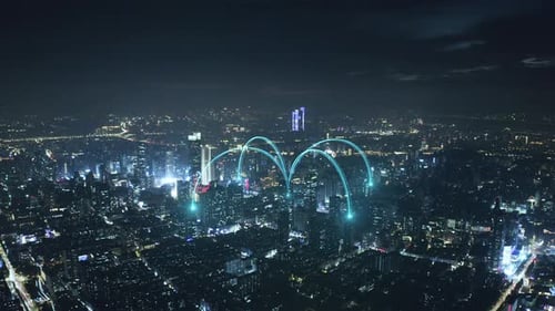 smart Connected city skyline. Futuristic network concept, city Technology