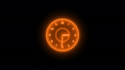 Orange Color Neon Clock Isolated Animated