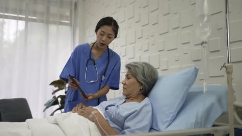 Senior female patient stay in hospital as inpatient.