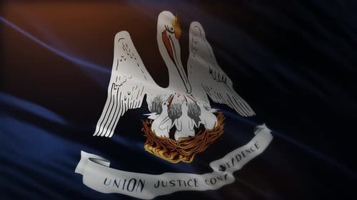 Waving Louisiana State Flag with Pelican Emblem