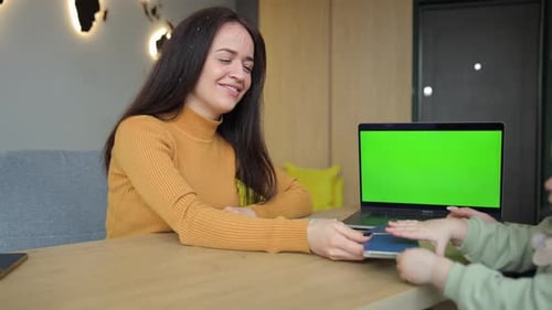 A Female Travel Agent Gives Passports and Airline Tickets Travel Concept Planned Vacation