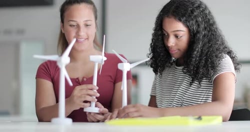 High school students studying renewable energy