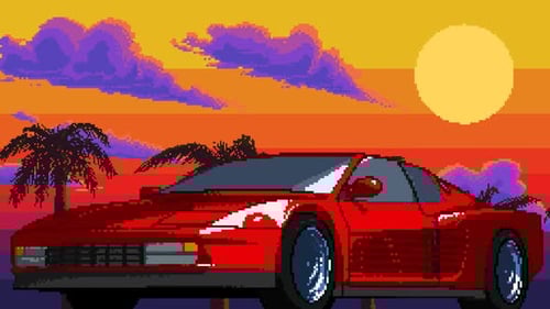 Pixel Art Retro Sports Car with Sunset Animation