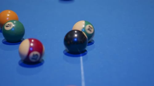 Cue ball opening snooker game and black ball remains static