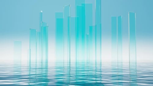 Rising Geometric Glass Bars on Water Surface