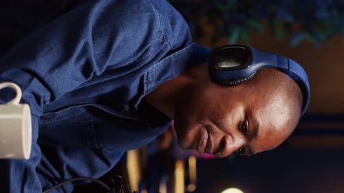 Vertical Video Podcast Presenter Using Professional Audio Equipment to Ensure High Sound Quality