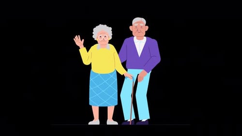 Animated Elderly Couple Waving Flat Design
