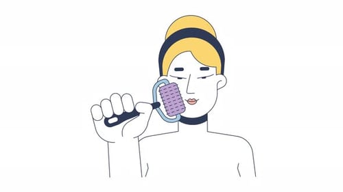 Woman Using Derma Roller for Skincare Routine Animation