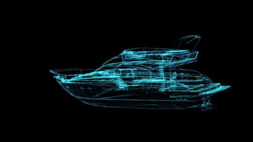 Futuristic Holographic Wireframe Yacht Rotation