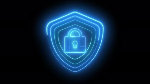 Animated Neon Cyber Security Shield with Padlock