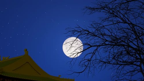 The Moon Rising Above The Eaves Of The Ancient City During The Mid Autumn Festival