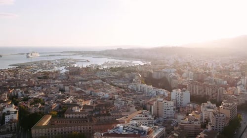 Aerial Shot of Palma De Mallorca Town and Harbour