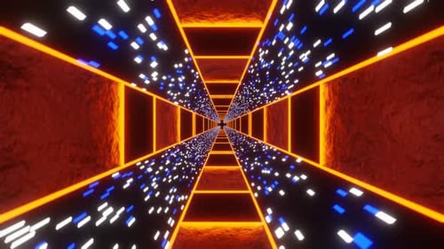 Orange Sci-Fi Neon Glow Cyber Tunnel Background Vj Loop In 4K