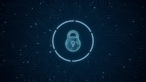 Blue digital security key logo and futuristic technotogy circle HUD abstract background