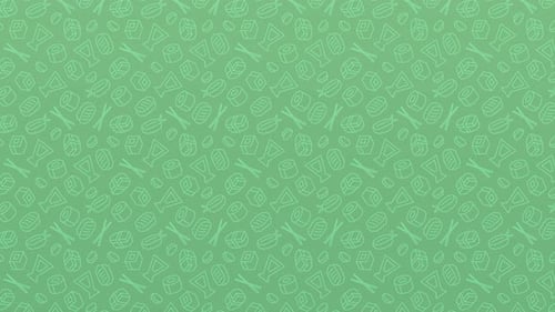 Yum Collection: A green background with different animated food symbols having scrolling effect