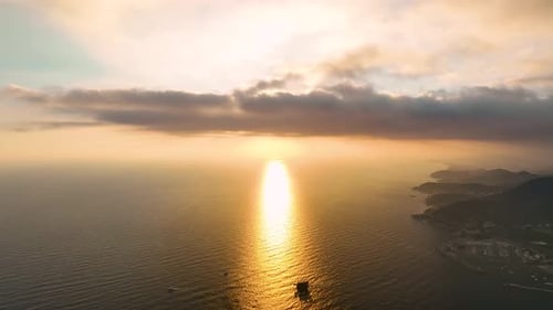 Cloudy Sunset on the Mediterranean Sea Aerial View 4 K