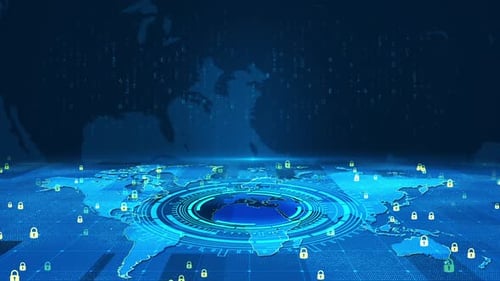 Digital business security key technology world background