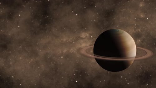Animated Saturn Planet Rotating in Starfield Background