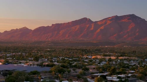 Amazing drone shot of sunset in Catalina mountains in Tuscon Arizona