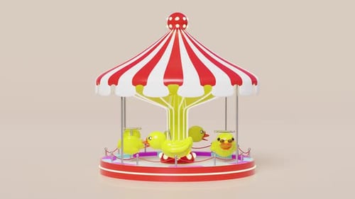 Colorful Duckling Carousel Ride