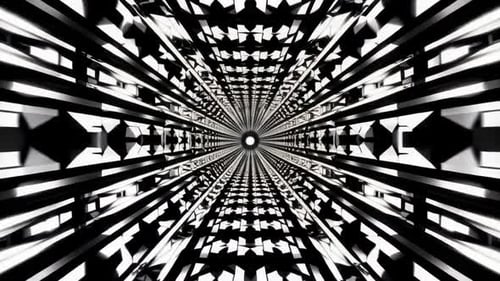 Black and White Monochrome 3D Geometric Tunnel Loop Animatio