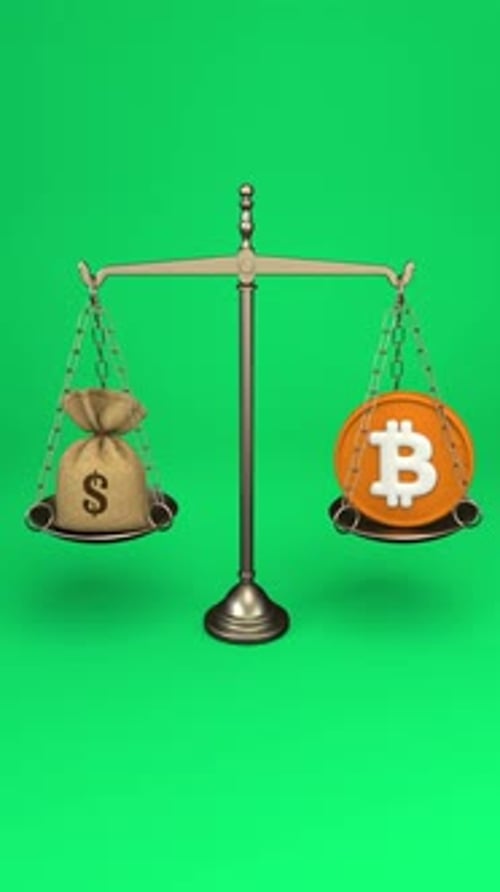 Bitcoin And Dollars Bag Balance Scale Loop
