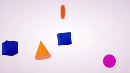 3D-Rendering abstrakter farbiger Formen, die im Weltraum auf weißem Hintergrund fliegen
