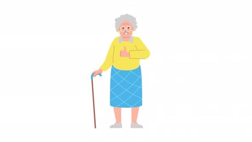 Animated Elderly Woman Gives Thumbs Up Flat Design