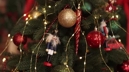 Closeup New Year Holiday Artificial Christmas Tree