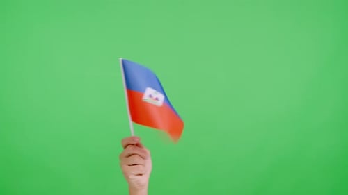Hand Waving Flag on Green Screen