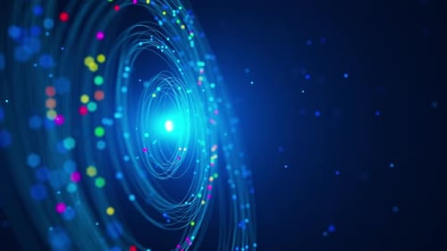 Galaxienanimation in einer Schleife mit glühendem Kern, kosmischen Partikeln und Weltraumwirbel.