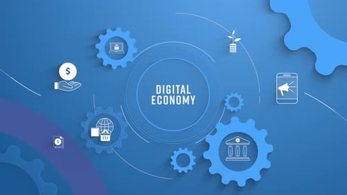Digital Economy Animated Infographic with Corporate Icons