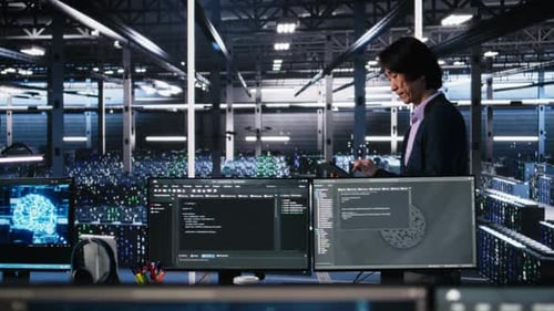 Team Collaborate in Modern High Tech Server Room