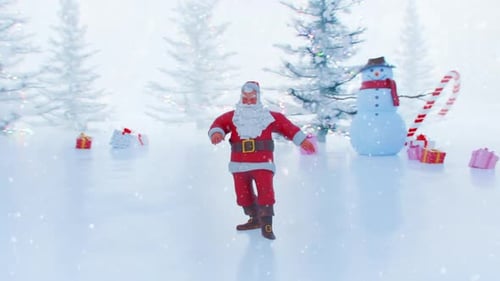 Animated Santa Claus Dances in Snowy Christmas Wonderland