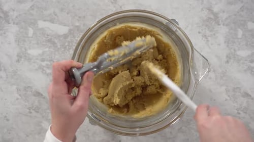Time Lapse Flat Lay Mixing Ingredients in Standing Kitchen Mixer to Prepare Unicorn Chocolate Chip