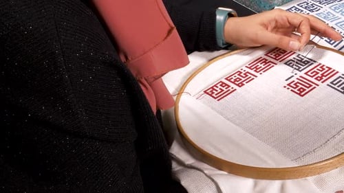 Woman Creates Intricate Embroidery Design by Hand