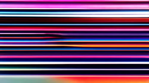 A colorful striped background with a glitch effect