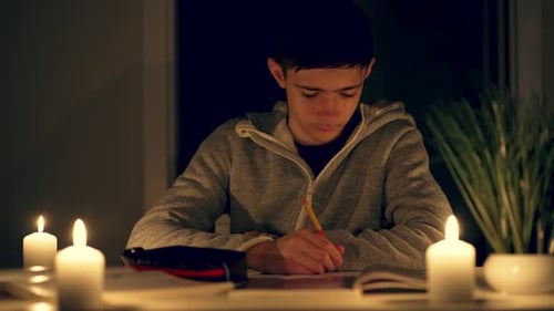 Teen Studies by Candlelight at Home