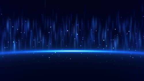 Abstract background with magical flying dust particles and beautiful neon light on a blue background