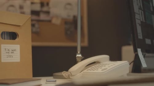 Boîte en carton avec matériel de preuve dans le bureau du détective
