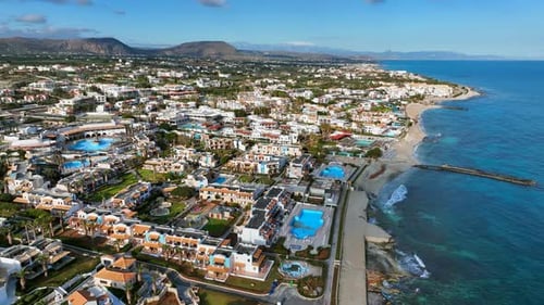 Hersonissos Cretan greek island resorts and coastline, Aerial view