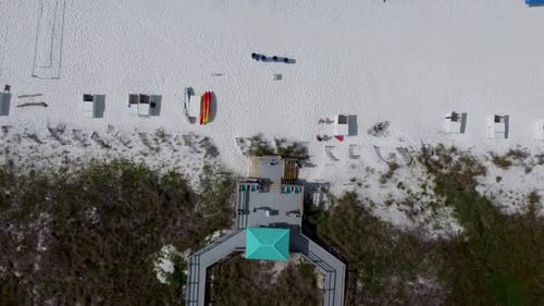 Luxurious Beach Resort Aerial view of Hotel beach access with chair, colorful umbrella beach service