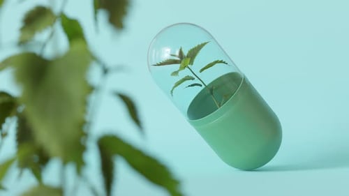 Organic Plant Growing Inside Medical Capsule Animation