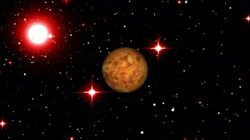 Venus planet on 360 degree rotating with galaxy background