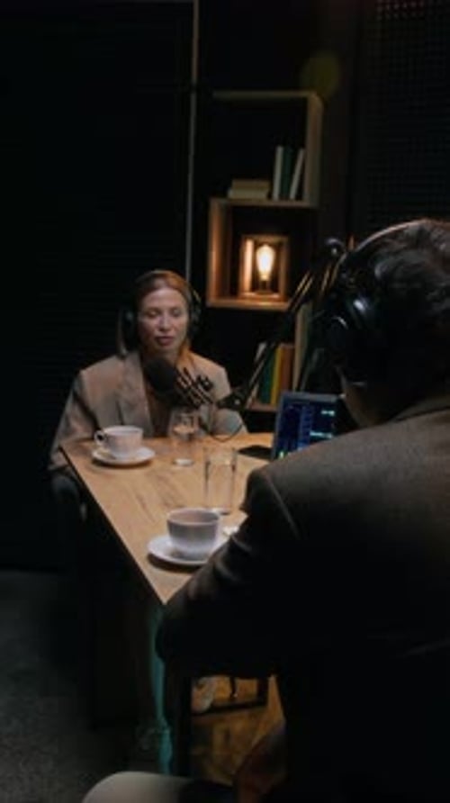 Confident Female Politician Giving Interview on Podcast in Studio