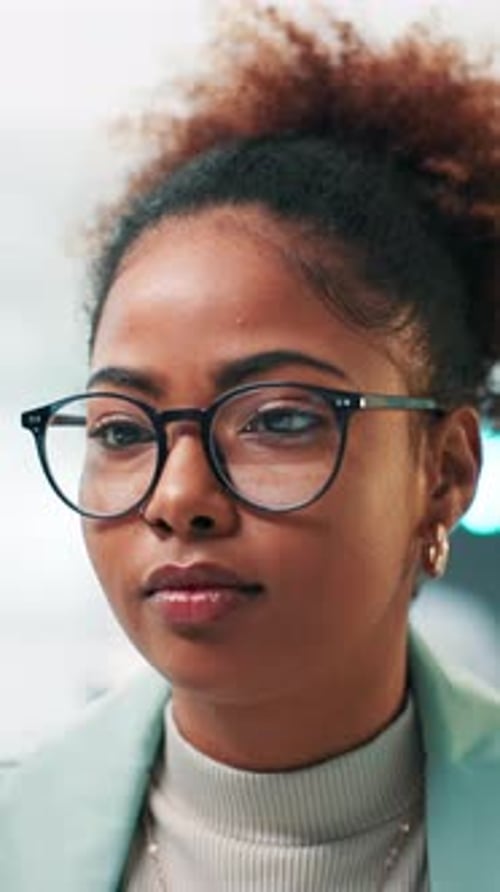 Programmer, business and woman in office, glasses and coding with deadline