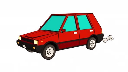 Red Car with Exhaust Smoke Flat Animation