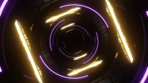 Yellow And Purple Neon Cylindrical Mirror Tunnel Background Vj Loop In 4K